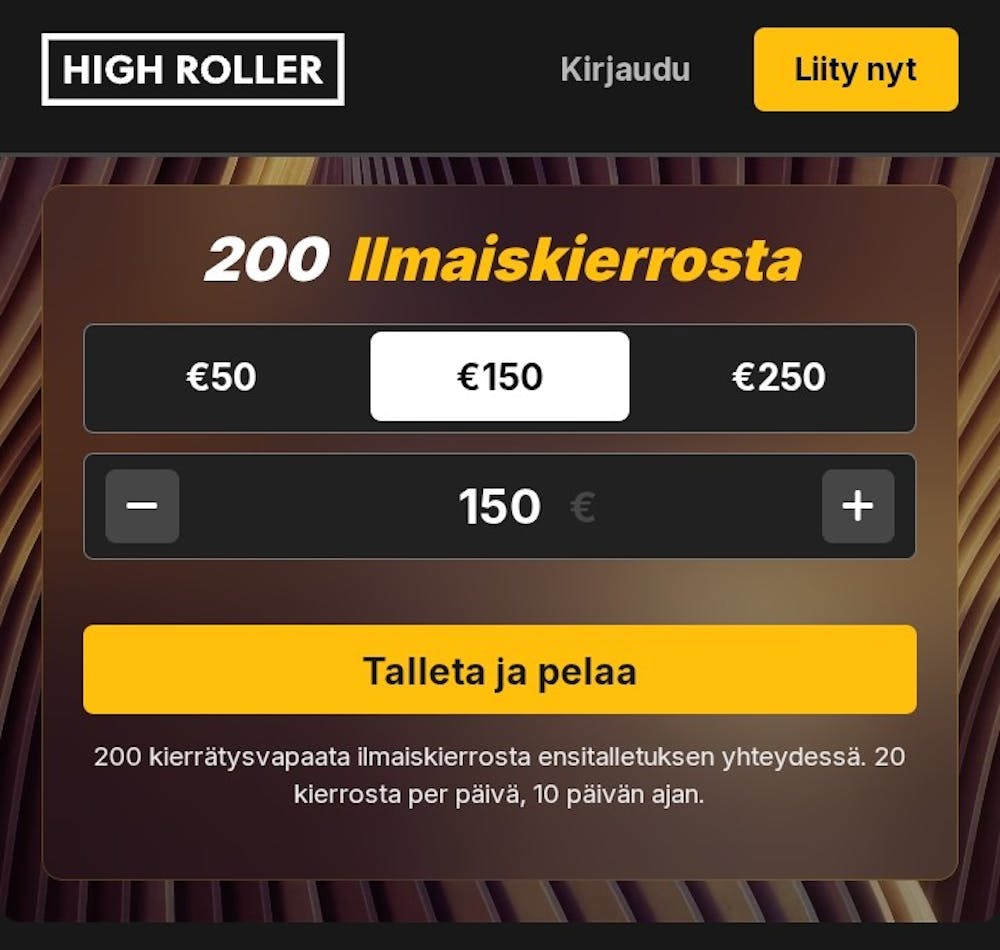 Highroller casino talleta ja pelaa