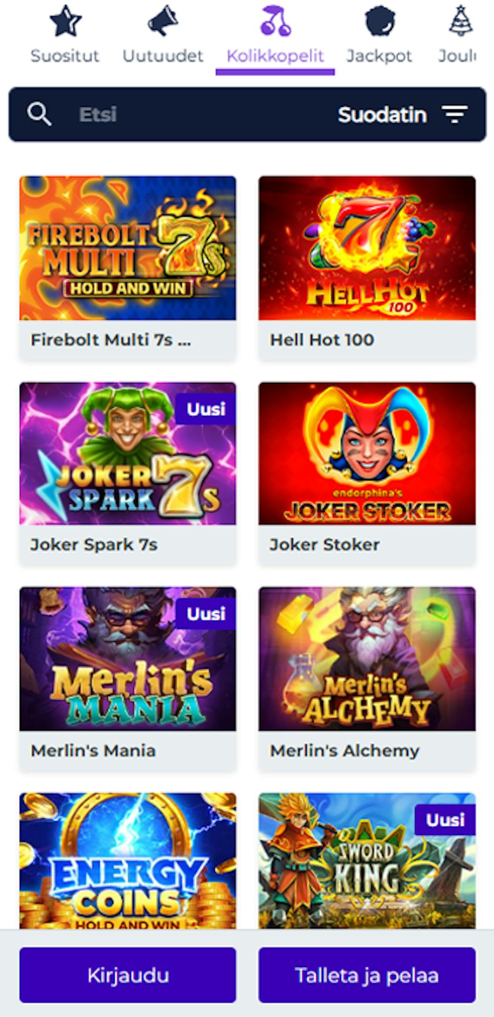 Boost Casino peleihin kuuluvat esimerkiksi Energy Coins ja Merlins Mania.