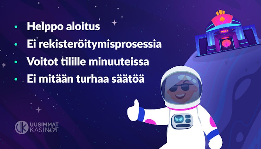 Pikakasinoiden edut: helppo aloitus, ei rekisteröitymistä, nopea voittojen kotiutus, ei turhaa säätöä
