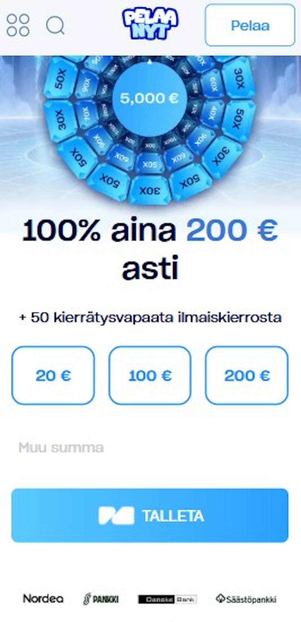 Pelaanyt Casino tarjoaa 100 % bonuksen 200 euroon ja kierrätysvapaita ilmaiskierroksia.